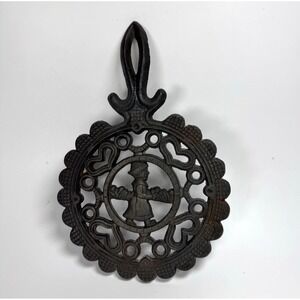 Vintage Trivet Dutch Cast Iron Dutch Girl Hot Plate W/ Feet Wall Hanger